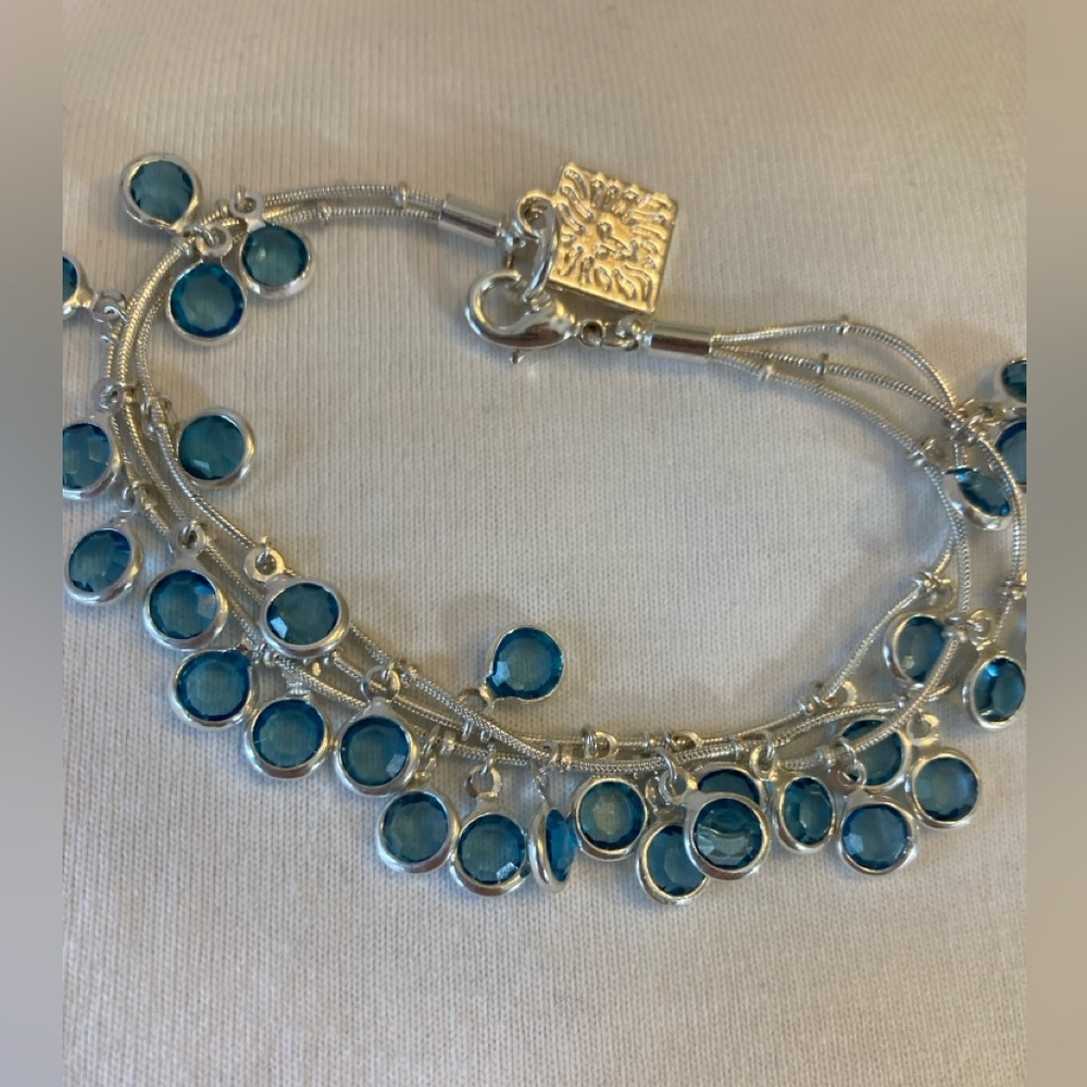 Anne Klein Bracelet with Bezel Set Blue Stones Multi Strands